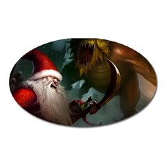 A Santa Claus Standing In Front Of A Dragon Oval Magnet by bobilostore