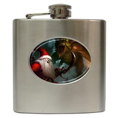 A Santa Claus Standing In Front Of A Dragon Hip Flask (6 Oz) by bobilostore