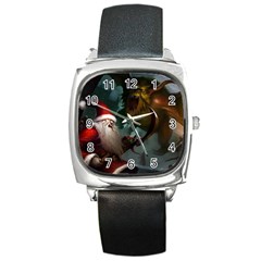 A Santa Claus Standing In Front Of A Dragon Square Metal Watch by bobilostore