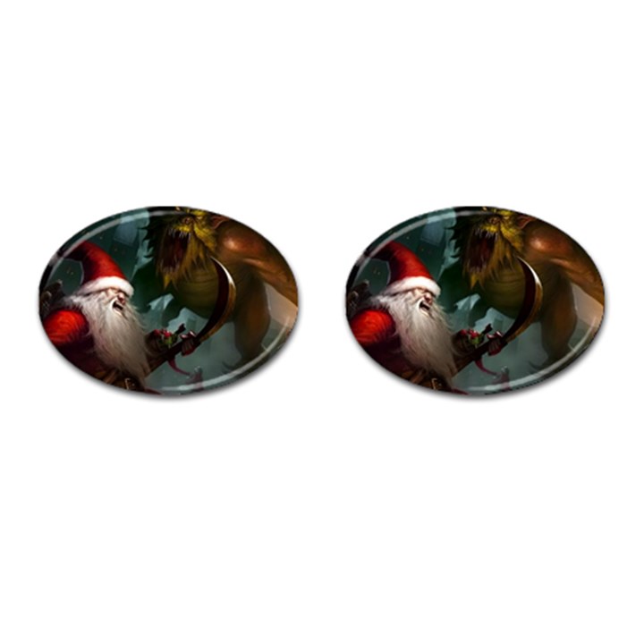 A Santa Claus Standing In Front Of A Dragon Cufflinks (Oval)