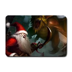 A Santa Claus Standing In Front Of A Dragon Small Doormat by bobilostore