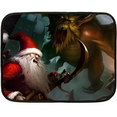 A Santa Claus Standing In Front Of A Dragon One Side Fleece Blanket (mini) by bobilostore