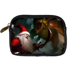 A Santa Claus Standing In Front Of A Dragon Digital Camera Leather Case by bobilostore