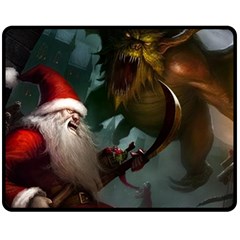 A Santa Claus Standing In Front Of A Dragon One Side Fleece Blanket (medium) by bobilostore