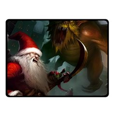 A Santa Claus Standing In Front Of A Dragon One Side Fleece Blanket (small) by bobilostore