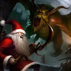 A Santa Claus Standing In Front Of A Dragon Play Mat (square) by bobilostore