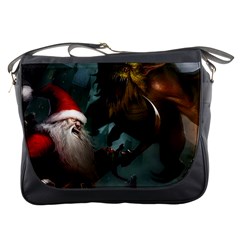 A Santa Claus Standing In Front Of A Dragon Messenger Bag by bobilostore