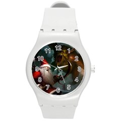 A Santa Claus Standing In Front Of A Dragon Round Plastic Sport Watch (m)