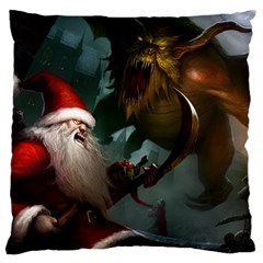 A Santa Claus Standing In Front Of A Dragon Large Cushion Case (one Side) by bobilostore