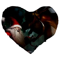 A Santa Claus Standing In Front Of A Dragon Large 19  Premium Heart Shape Cushions by bobilostore