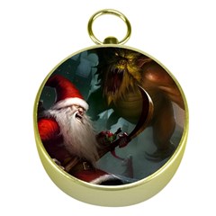 A Santa Claus Standing In Front Of A Dragon Gold Compasses by bobilostore