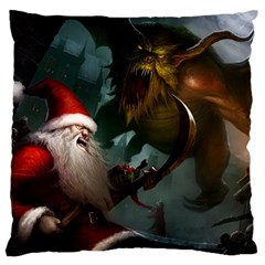 A Santa Claus Standing In Front Of A Dragon Large Premium Plush Fleece Cushion Case (one Side) by bobilostore