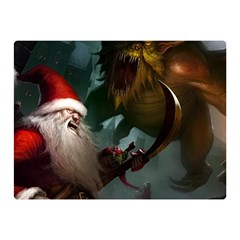 A Santa Claus Standing In Front Of A Dragon Premium Plush Fleece Blanket (mini) by bobilostore