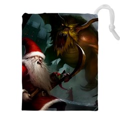 A Santa Claus Standing In Front Of A Dragon Drawstring Pouch (4xl) by bobilostore