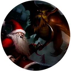 A Santa Claus Standing In Front Of A Dragon Uv Print Round Tile Coaster by bobilostore