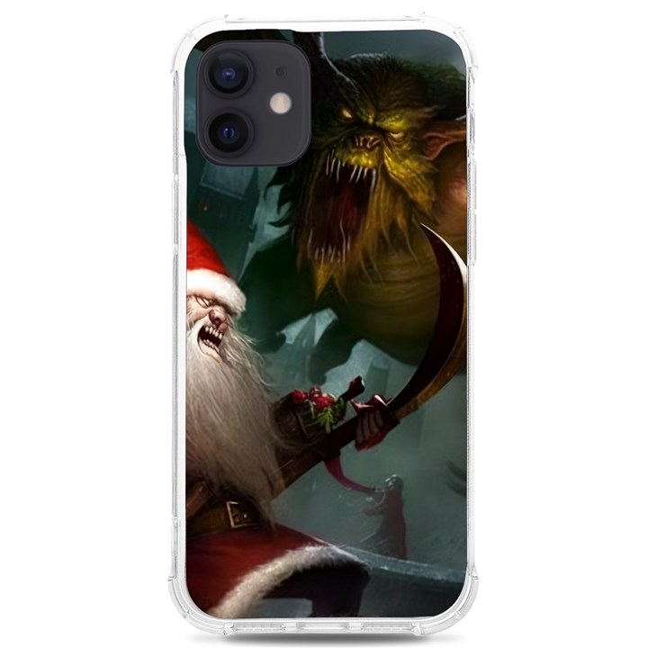 A Santa Claus Standing In Front Of A Dragon iPhone 12/12 Pro TPU UV Print Case