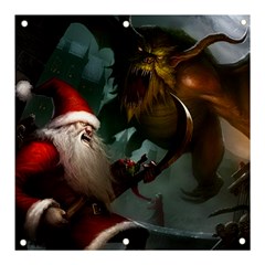 A Santa Claus Standing In Front Of A Dragon Banner And Sign 3  X 3  by bobilostore