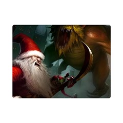 A Santa Claus Standing In Front Of A Dragon One Side Premium Plush Fleece Blanket (mini) by bobilostore