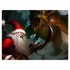 A Santa Claus Standing In Front Of A Dragon One Side Premium Plush Fleece Blanket (extra Small) by bobilostore