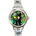 Little Girl With Cyborg Kitten Round Italian Charm Watch Front