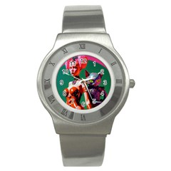 Aesthetic Women And Cat Cyborg Stainless Steel Watch by EmporiumofGoods