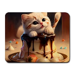 A Cat Sitting On Top Of A Cake Covered In Chocolate Low Small Mousepad by EmporiumofGoods