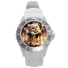 A Cat Sitting On Top Of A Cake Covered In Chocolate Low Round Plastic Sport Watch (l) by EmporiumofGoods