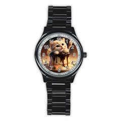 A Cat Sitting On Top Of A Cake Covered In Chocolate Low Stainless Steel Round Watch by EmporiumofGoods