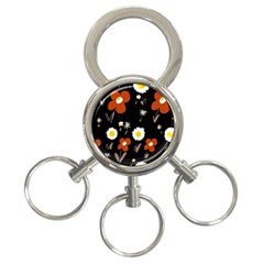 Daisy Flowers Brown White Yellow Black  3-ring Key Chain by Mazipoodles