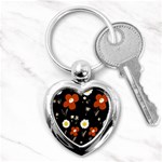 Daisy Flowers Brown White Yellow Black  Key Chain (Heart) Front