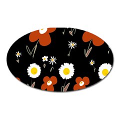 Daisy Flowers Brown White Yellow Black  Oval Magnet by Mazipoodles