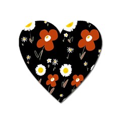 Daisy Flowers Brown White Yellow Black  Heart Magnet by Mazipoodles