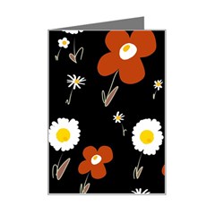 Daisy Flowers Brown White Yellow Black  Mini Greeting Card by Mazipoodles