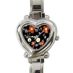 Daisy Flowers Brown White Yellow Black  Heart Italian Charm Watch by Mazipoodles