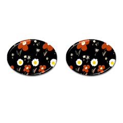 Daisy Flowers Brown White Yellow Black  Cufflinks (oval) by Mazipoodles