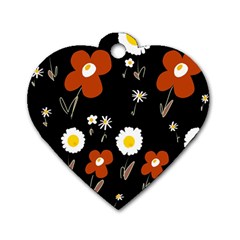 Daisy Flowers Brown White Yellow Black  Dog Tag Heart (two Sides) by Mazipoodles