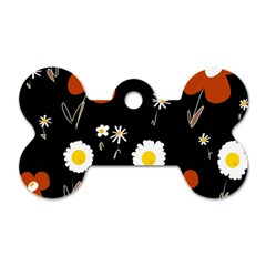 Daisy Flowers Brown White Yellow Black  Dog Tag Bone (two Sides) by Mazipoodles