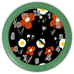 Daisy Flowers Brown White Yellow Black  Color Wall Clock by Mazipoodles