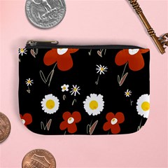 Daisy Flowers Brown White Yellow Black  Mini Coin Purse by Mazipoodles