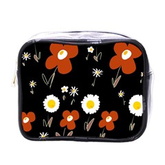 Daisy Flowers Brown White Yellow Black  Mini Toiletries Bag (one Side)