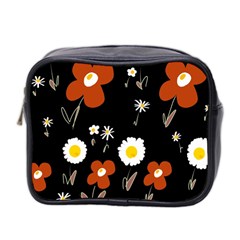 Daisy Flowers Brown White Yellow Black  Mini Toiletries Bag (two Sides) by Mazipoodles