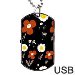 Daisy Flowers Brown White Yellow Black  Dog Tag Usb Flash (one Side) by Mazipoodles