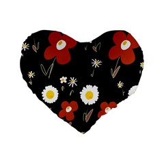 Daisy Flowers Brown White Yellow Black  Standard 16  Premium Heart Shape Cushions by Mazipoodles