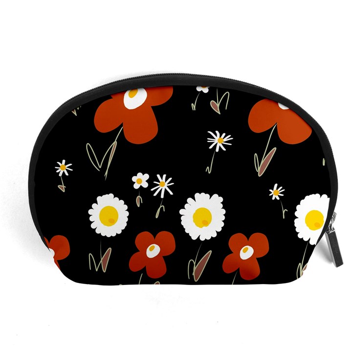 Daisy Flowers Brown White Yellow Black  Accessory Pouch (Large)