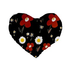 Daisy Flowers Brown White Yellow Black  Standard 16  Premium Flano Heart Shape Cushions