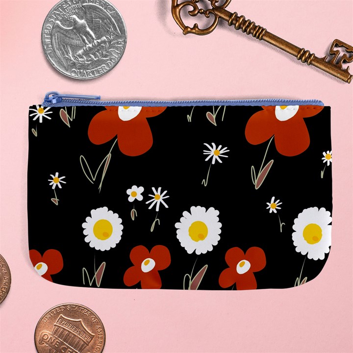 Daisy Flowers Brown White Yellow Black  Large Coin Purse