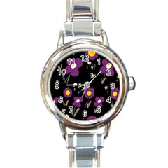 Daisy Chain Purple Round Italian Charm Watch by Mazipoodles