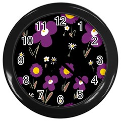 Daisy Chain Purple Wall Clock (black) by Mazipoodles