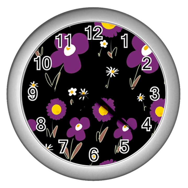 Daisy Chain Purple Wall Clock (Silver)