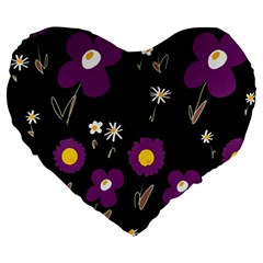 Daisy Chain Purple Large 19  Premium Heart Shape Cushions by Mazipoodles